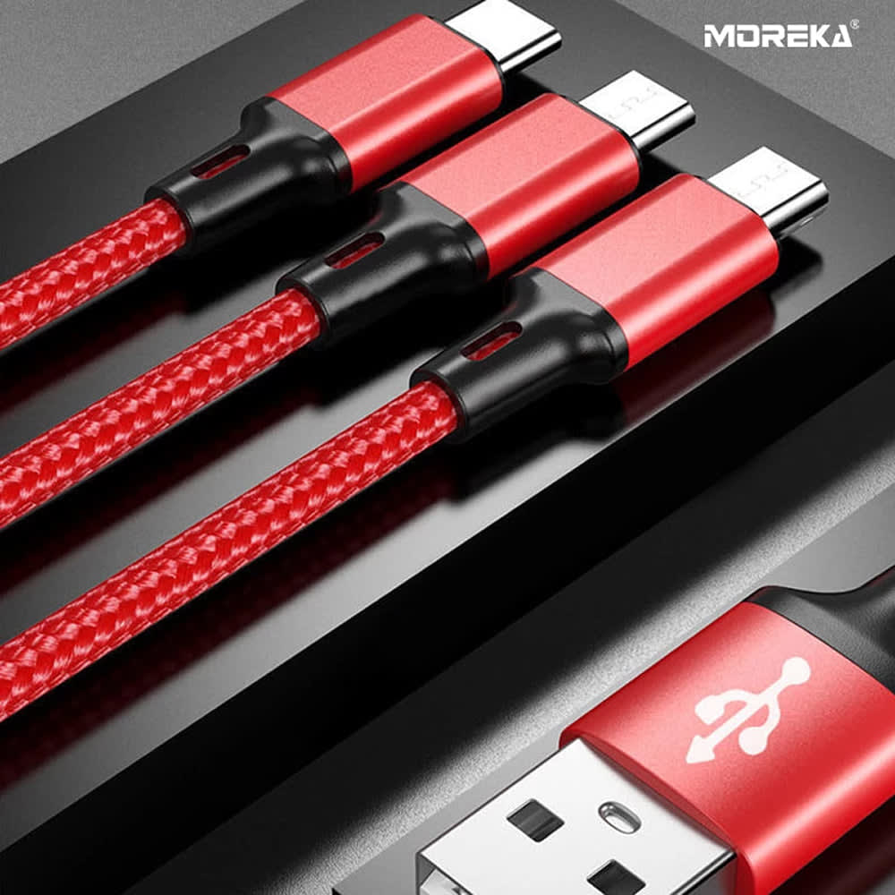 Cable 3 en 1 Moreka CB-25, 3.1 A y Datos, 1.2 M, Lightning, Tipo C, V810