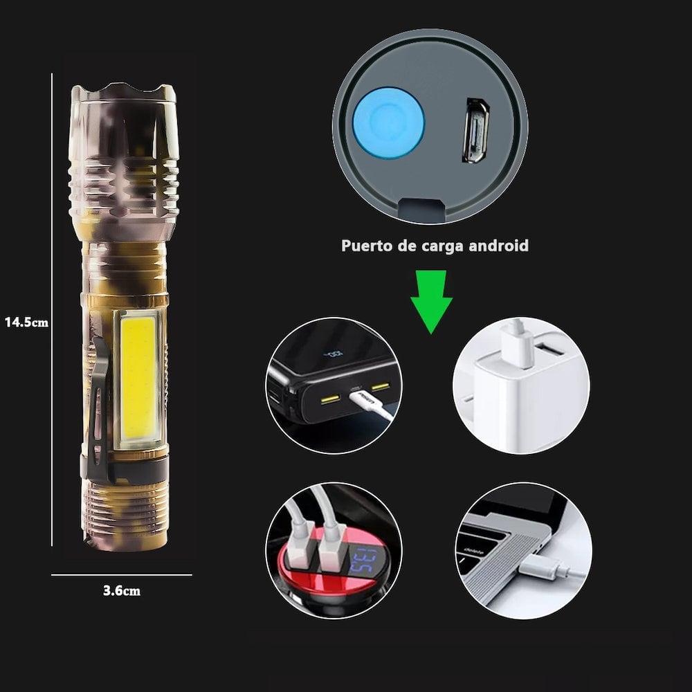 Lampara Táctica Camuflaje Usb Led 4000L COB + Clip Moreka SQ-5355