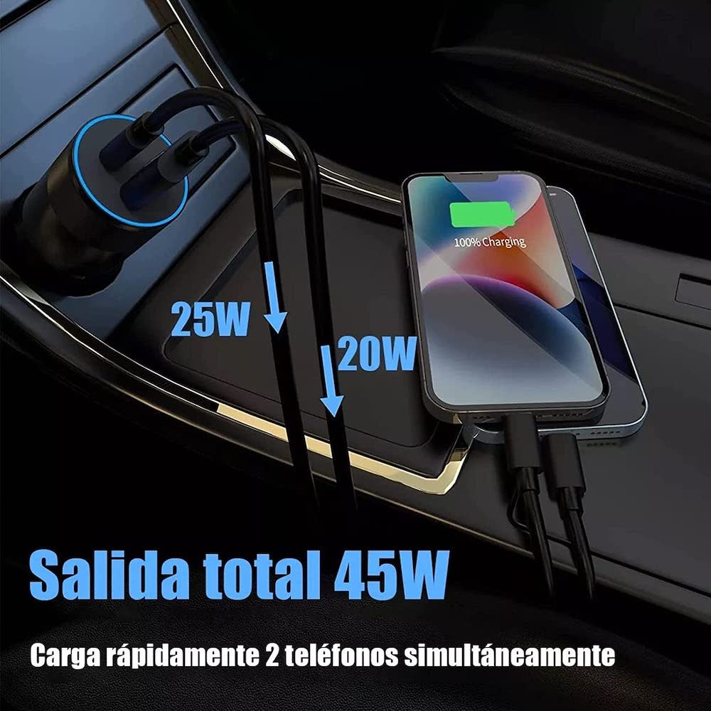 Cargador De Carro Moreka CP007 Plug In 45W puertos USB y C7