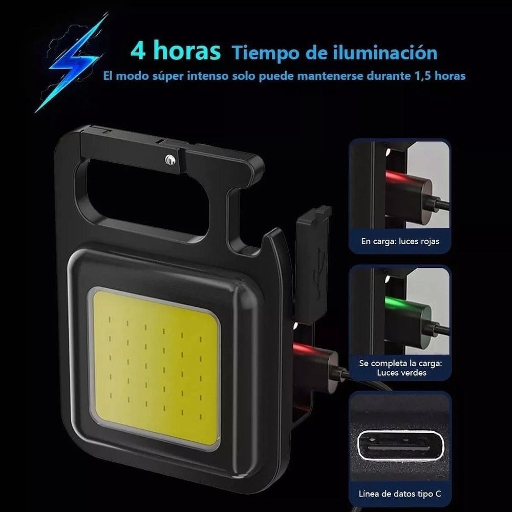Lampara Mini 800 Lumens Iman Usb Tipo C Llavero Destapador Moreka LJ-0586