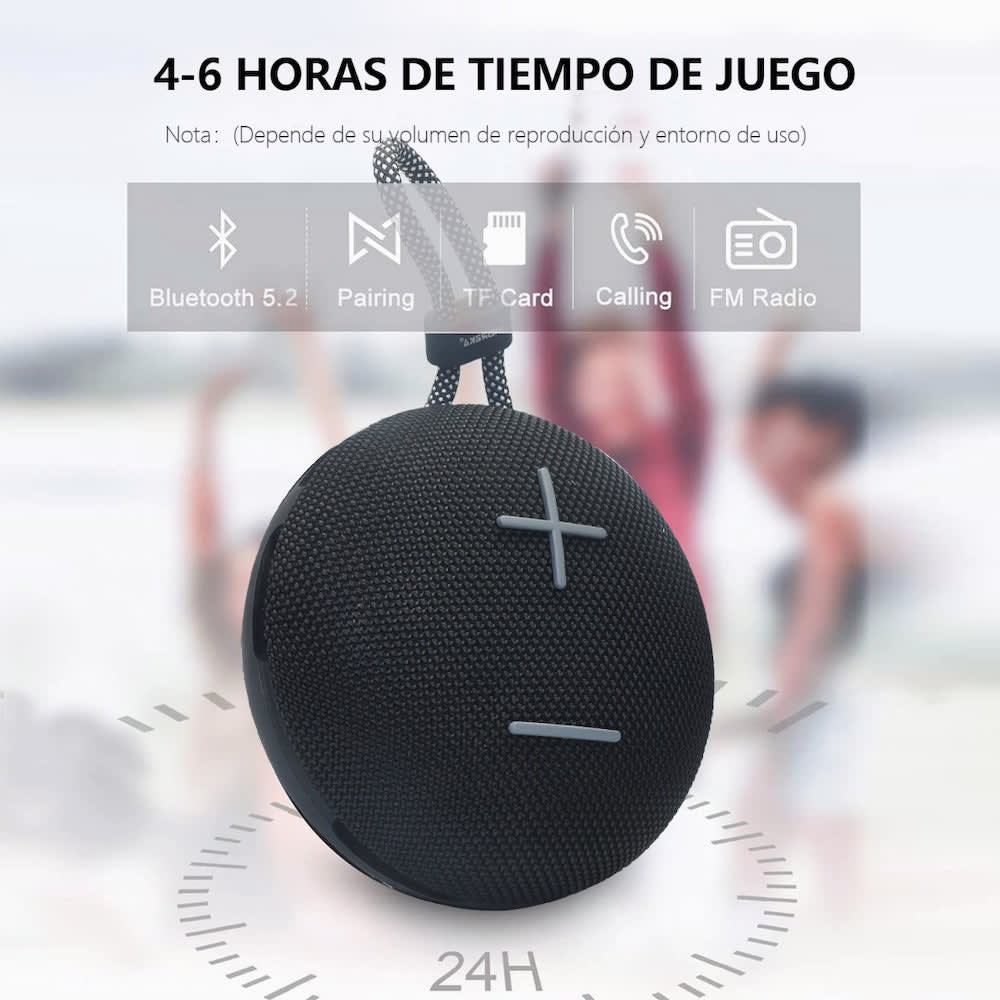 Bocina Bluetooth Moreka 374  Resistente al agua IPX6, Radio FM, USB, Micro SD15