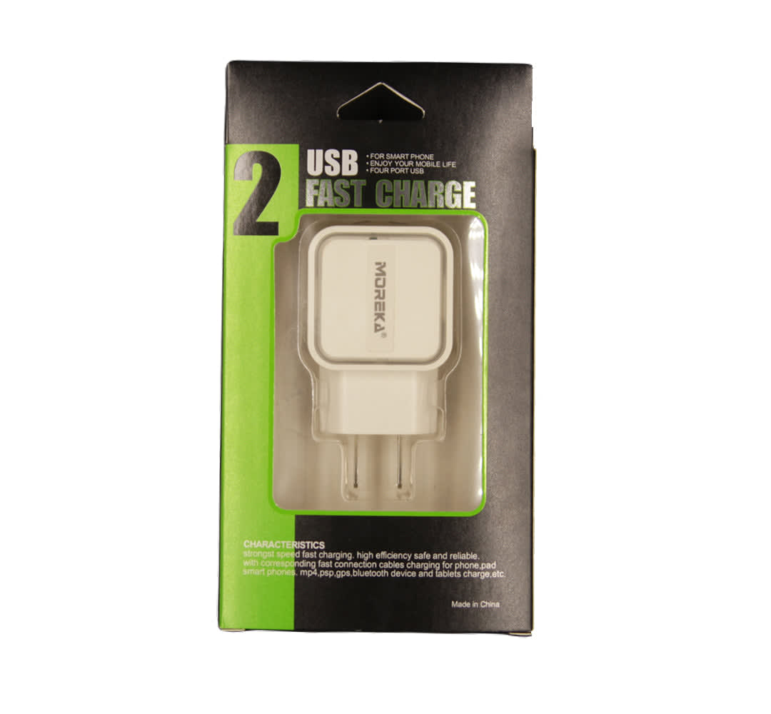 Cargador Moreka M-168, 3.1 A, 2 Usb V8, Solo Cubo, Led5