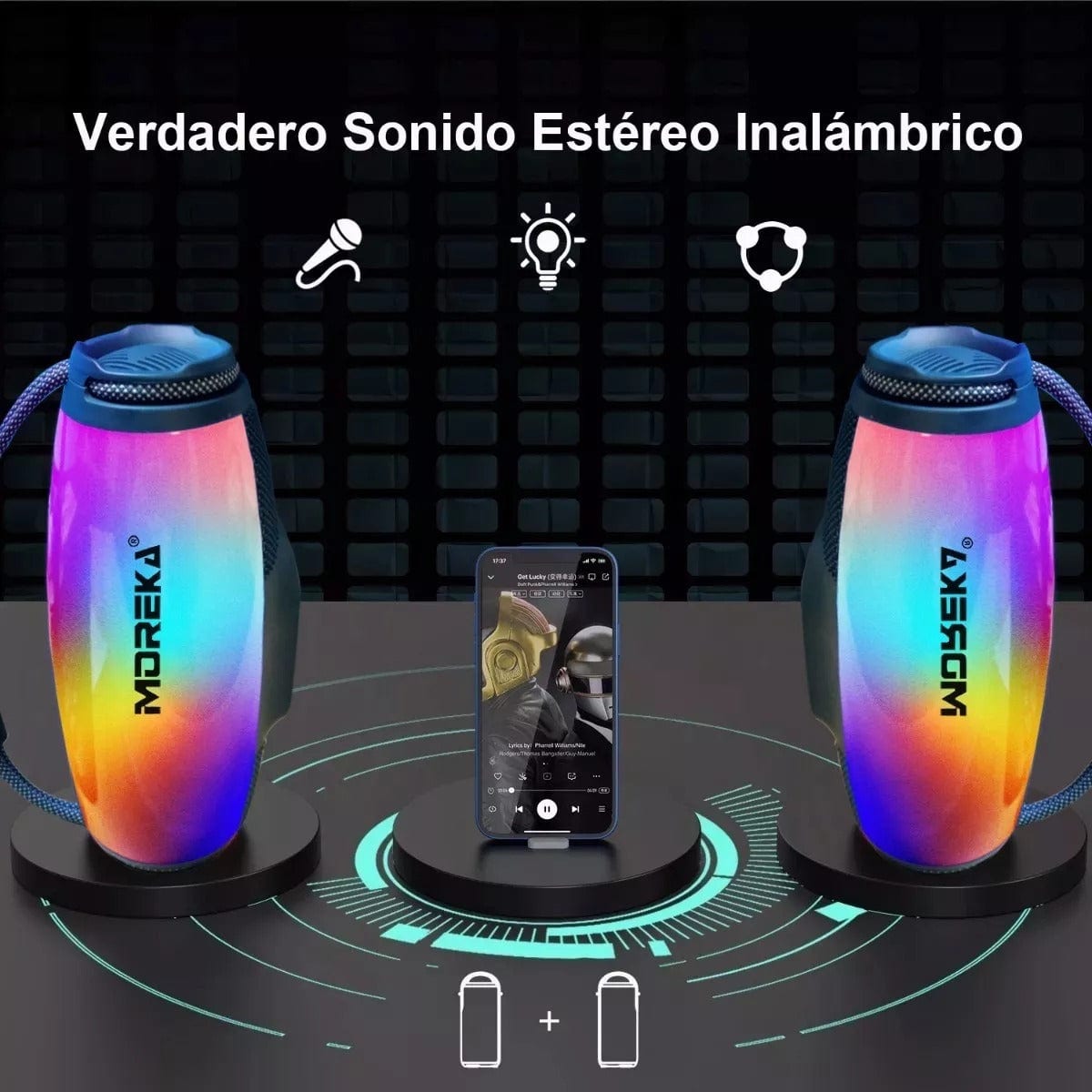 Bocina Bluetooth Moreka M-710 RGB Radio FM Resistente al agua5