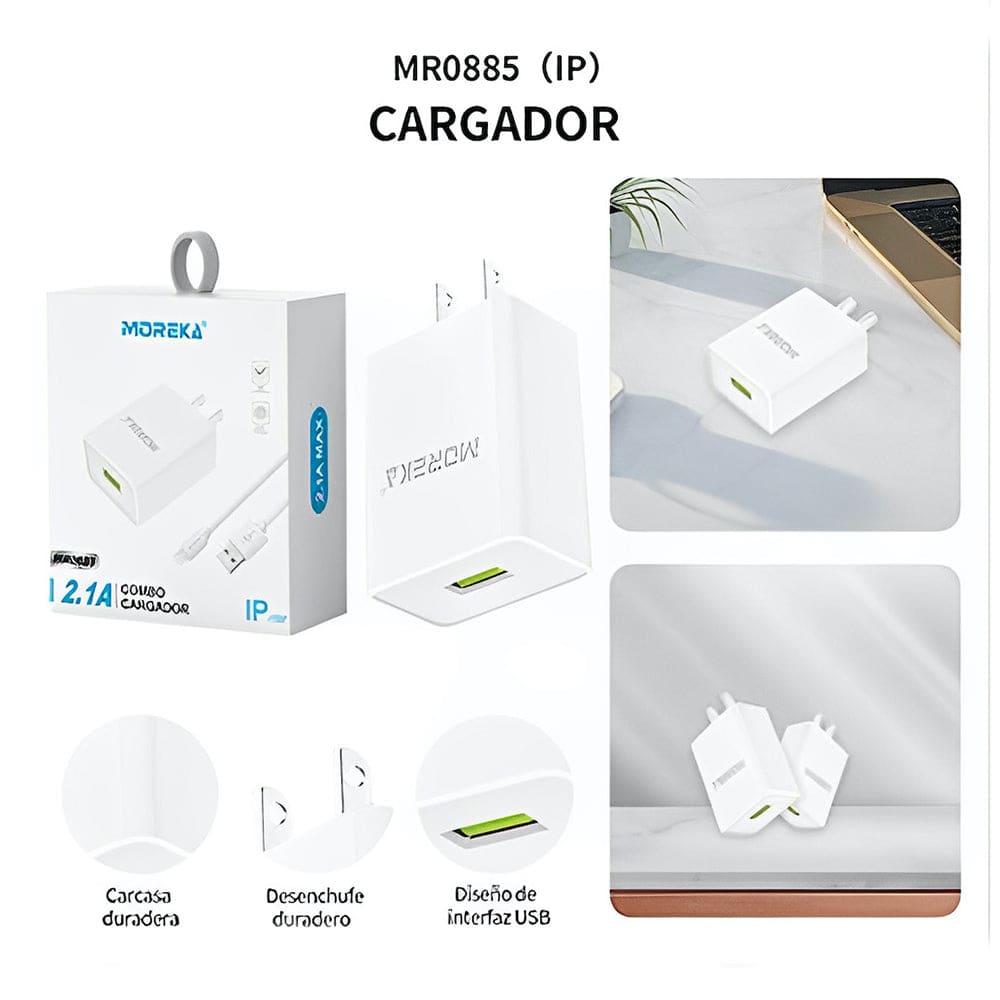 Cargador Ligthning Moreka MR0885 2.1A Incluye Cable IP5