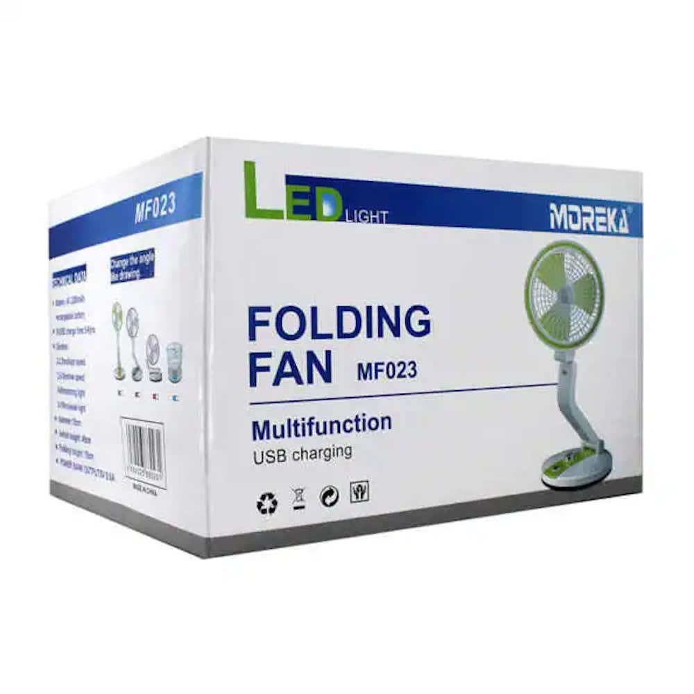 Ventilador 3 aspas Portatil Moreka MF023 Luz Led5