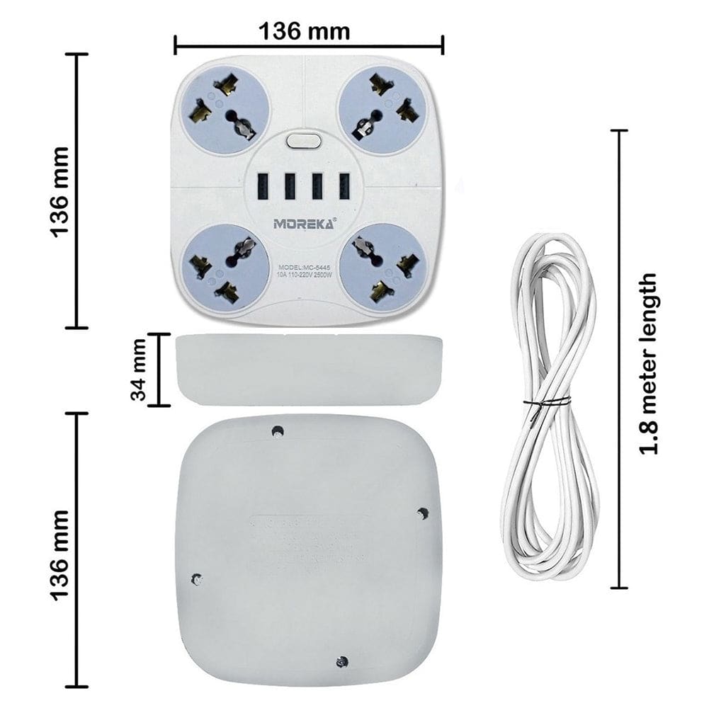 Multicontacto Circular 4 Conexiones 4 Puertos Usb Mc-54456