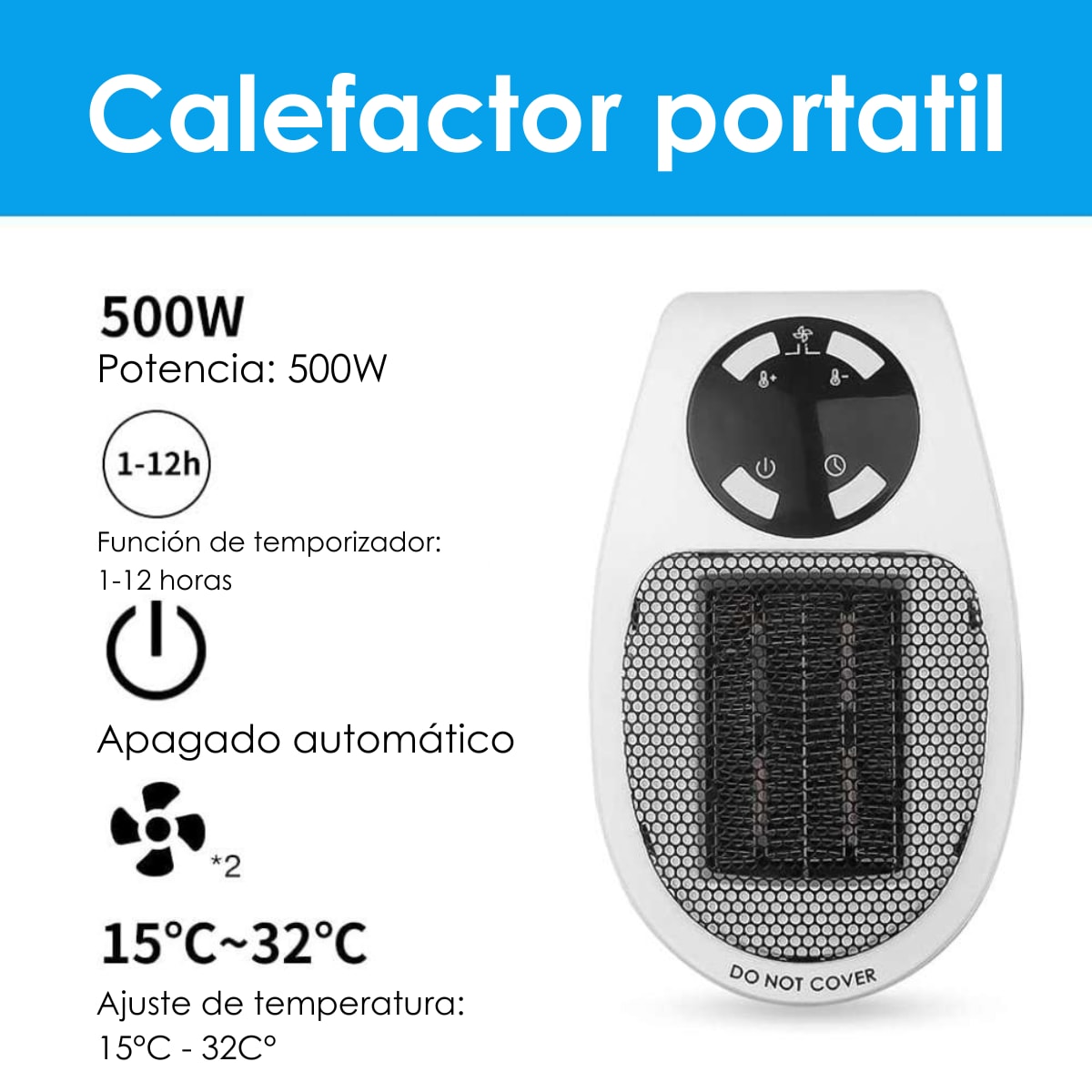 Calentador eléctrico portátil de 500 W de Pared RJG-02314