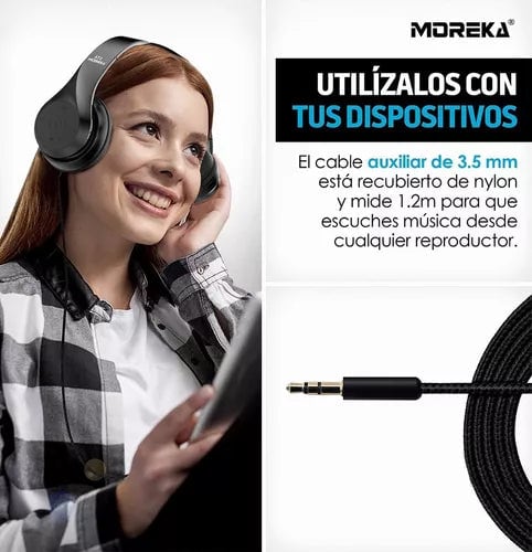 Audífonos Diadema Bluetooth  Moreka ST2 Inalámbrico Plegable8