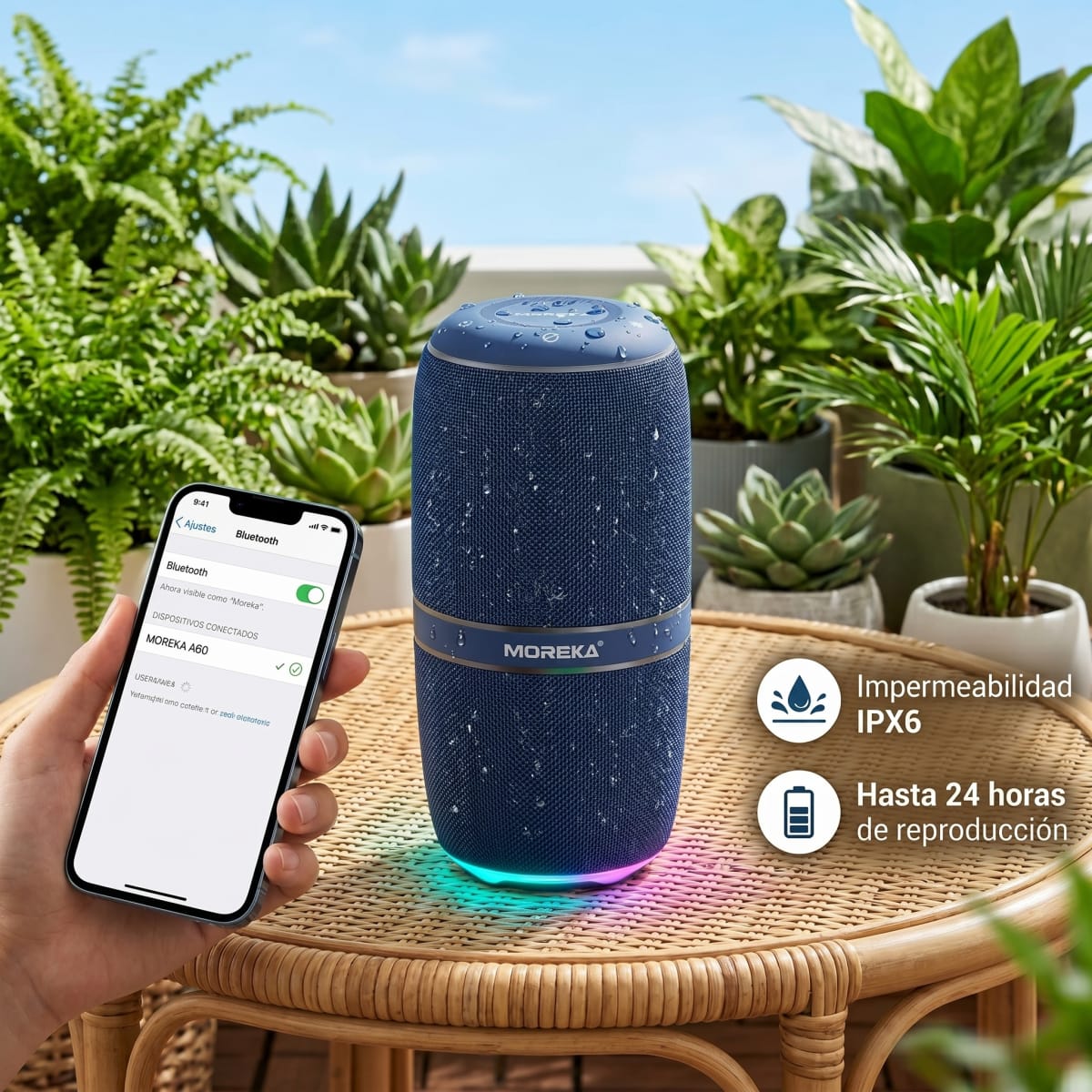 Bocina Bluetooth 80w Moreka A60 IpX6 Batería 10800mah Tws8