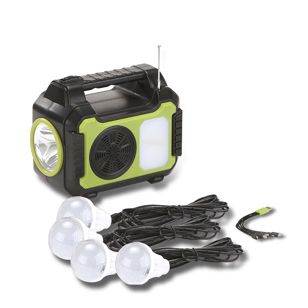 Mini Sistema Solar Radio FM 4 Focos Linterna Power Bank MOR-80726