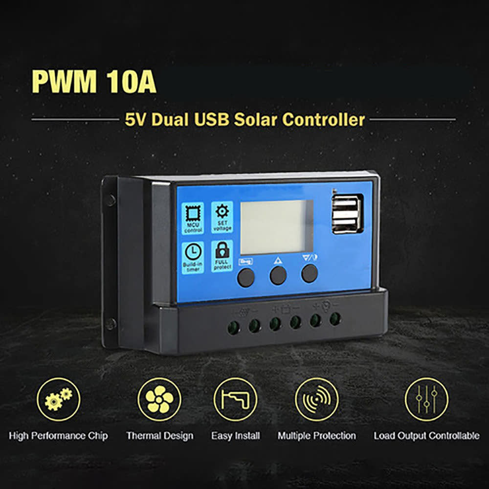 Controlador de panel Solar LCD, regulador de cargador de batería, 10A6