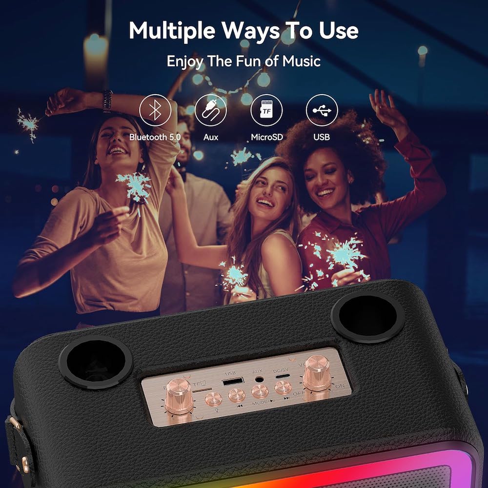 Bocina Karaoke Bluetooth  FM dual microfonos RGB Moreka 393+6