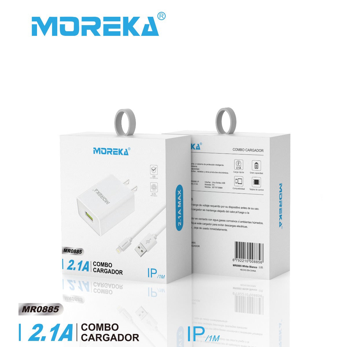 Cargador 2.1A Moreka MR2885 Ligthning 2.1A Cable tipo IP 1M10