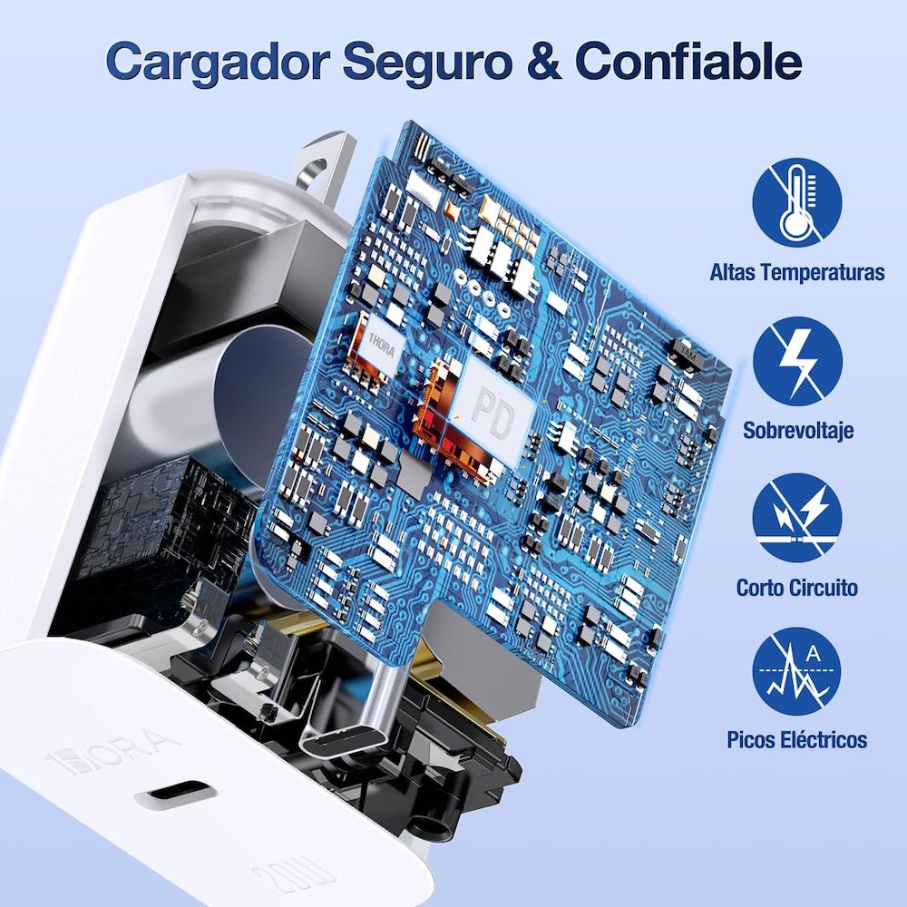 Cargador tipo C RAPIDONE CR1 20W, 3.1A, Cable 1.5M8