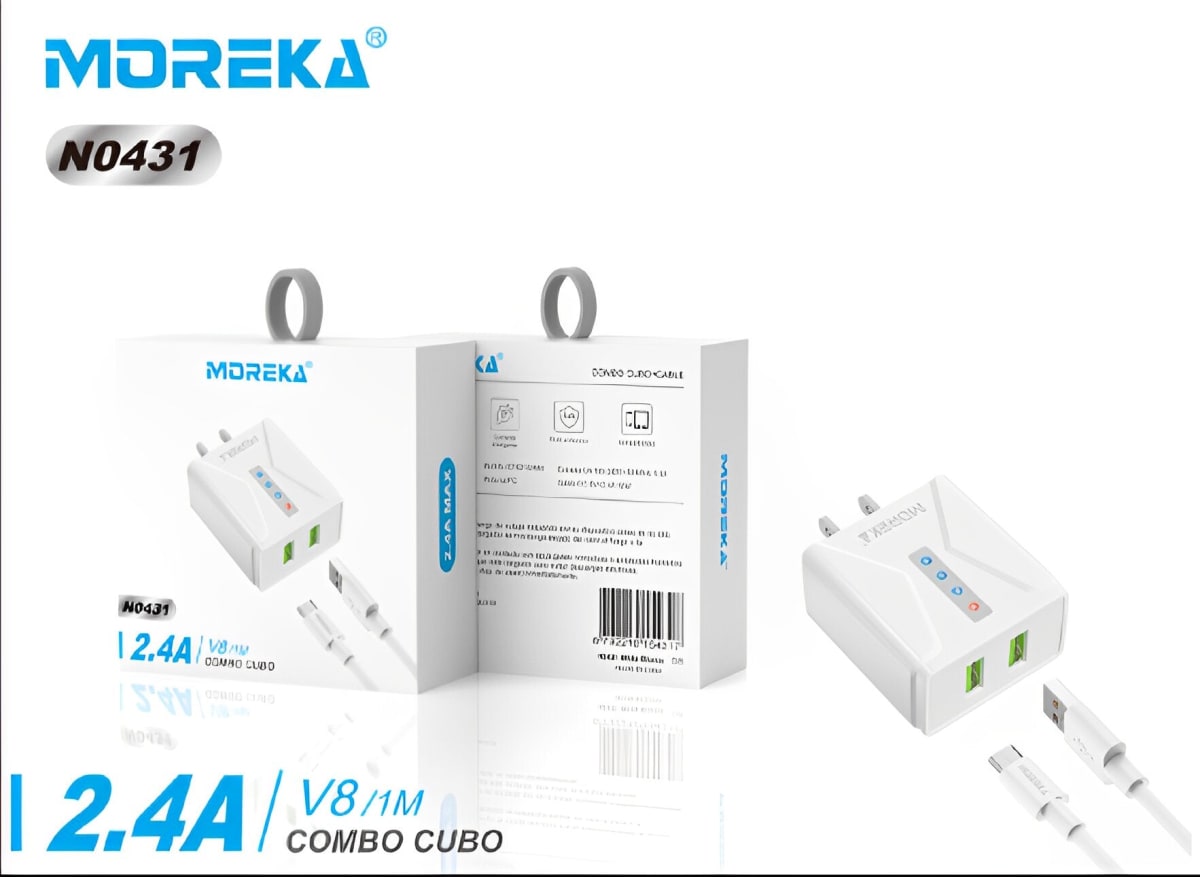 Cargador Moreka N0431 2.4A 2 USB incluye Cable Micro USB 1M6