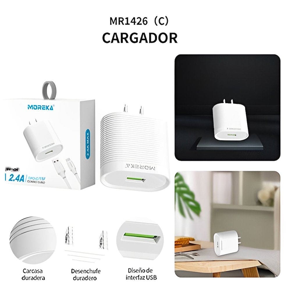 Cargador Tipo C Moreka MR1426 2.4A Incluye Cable tipo C6