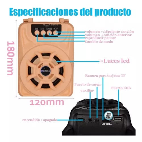Bocina MOREKA TO-3031, LED, USB, Micro SD, Aux.11
