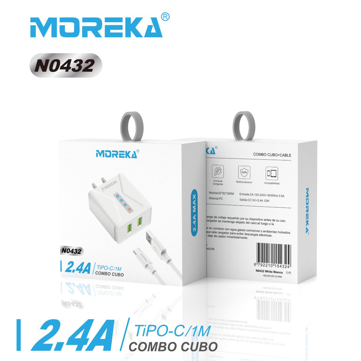 Cargador Moreka N0432 2.4A 2 USB Incluye Cable C 1M6