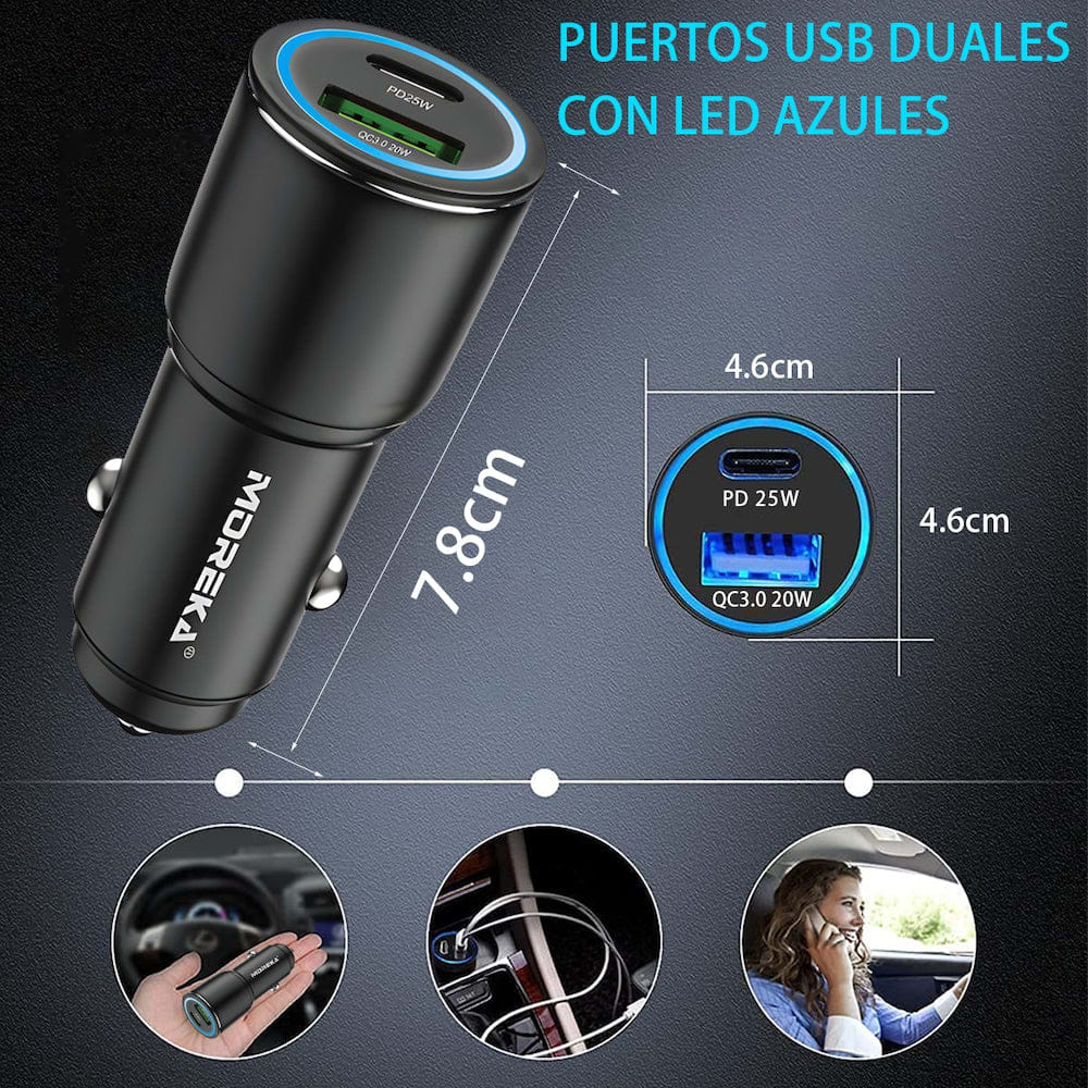 Cargador De Carro Moreka CP005 Plug In 45W USB y Tipo C7
