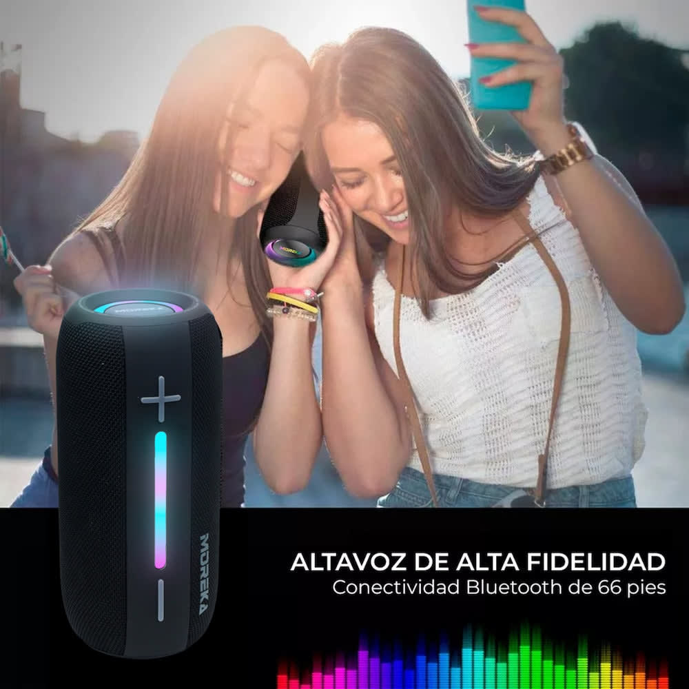 Bocina Bluetooth Moreka 373  Resistente al agua IPX6, Radio FM, USB, Micro SD13