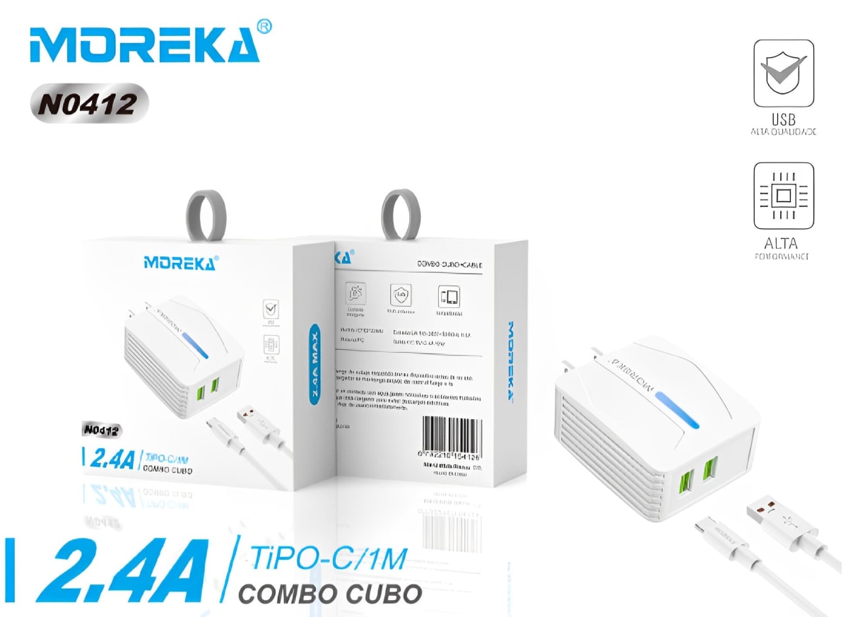Cargador Moreka N0412 2.4A 2 USB Incluye Cable tipo C 1M7