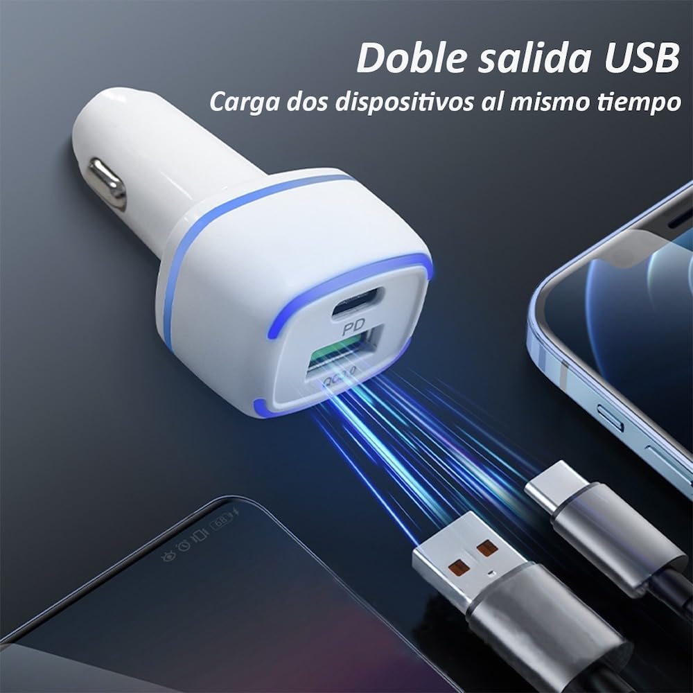 Turbo Cargador De Carro 45W Moreka CP009 Plug In puertos USB y C8
