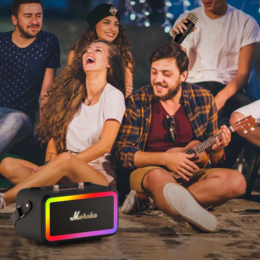Bocina Karaoke Bluetooth  FM dual microfonos RGB Moreka 393+7