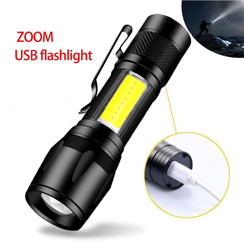 Lampara Táctica Recargable Usb Led 2000l Luz Lateral + Clip Moreka MB-5138