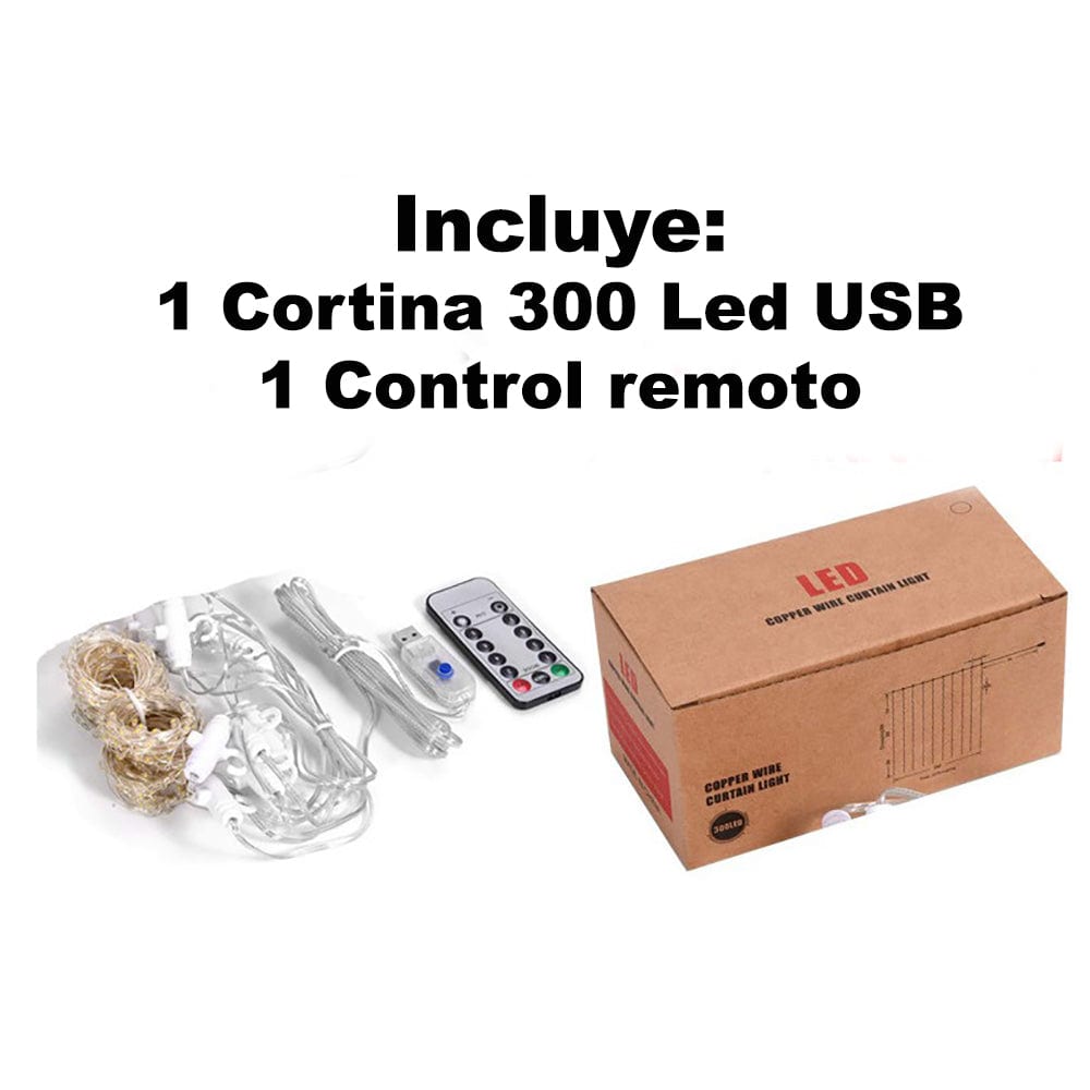 Cortina Serie Luces 300 Led Decorativas Usb 3x3m USB7