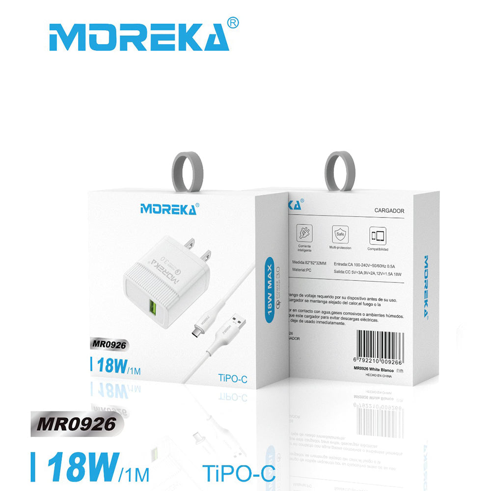 Cargador Tipo C Moreka MR0926 18W Incluye Cable tipo C8