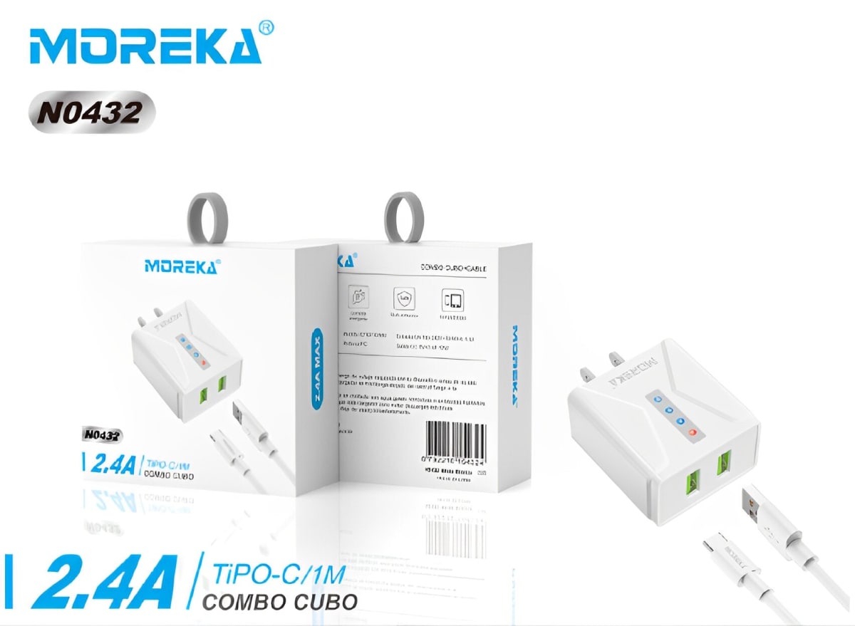 Cargador Moreka N0432 2.4A 2 USB Incluye Cable C 1M7