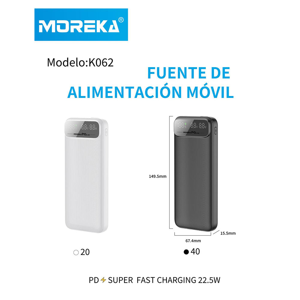 Powerbank Moreka K062 10000 mAh Tipo C IP Carga Rápida 22.5W11