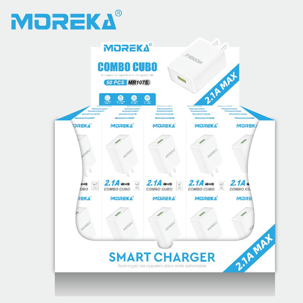 Cargador Moreka MR1275 2.1A, Cubo 10W Carga Rapida8