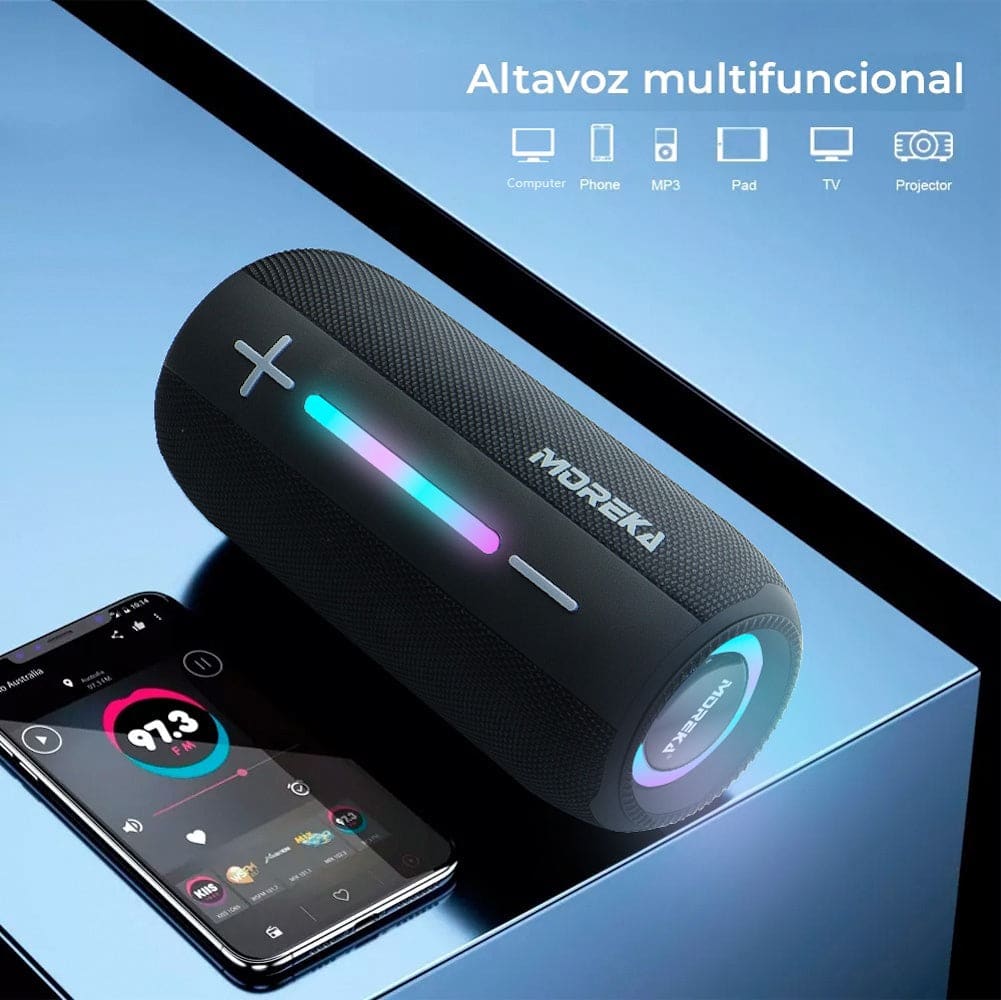 Bocina Bluetooth Moreka 373  Resistente al agua IPX6, Radio FM, USB, Micro SD15