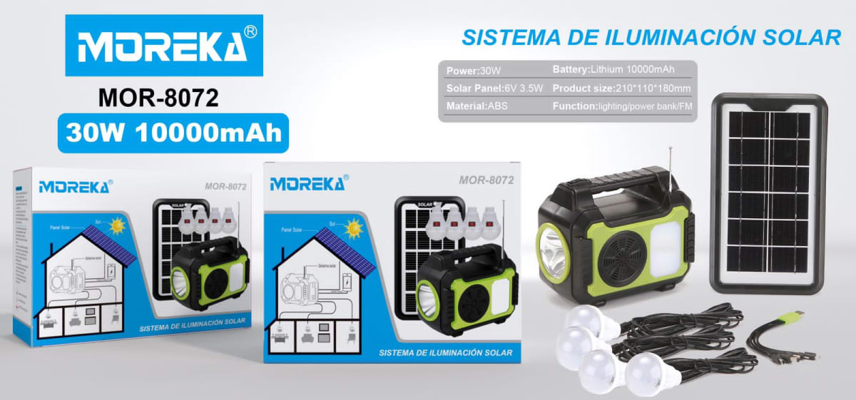 Mini Sistema Solar Radio FM 4 Focos Linterna Power Bank MOR-80728