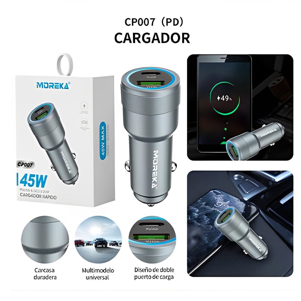 Cargador De Carro Moreka CP007 Plug In 45W puertos USB y C11