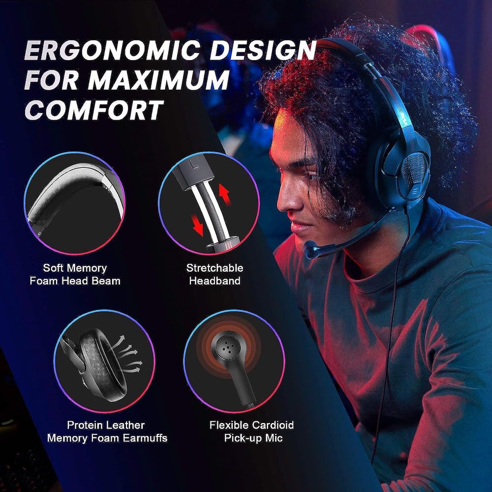 Diadema Gamer EKSA Air Joy micrófono, auriculares con cable para PC, Xbox PS4, PS5, Switch, micrófono con cancelación de ruido10