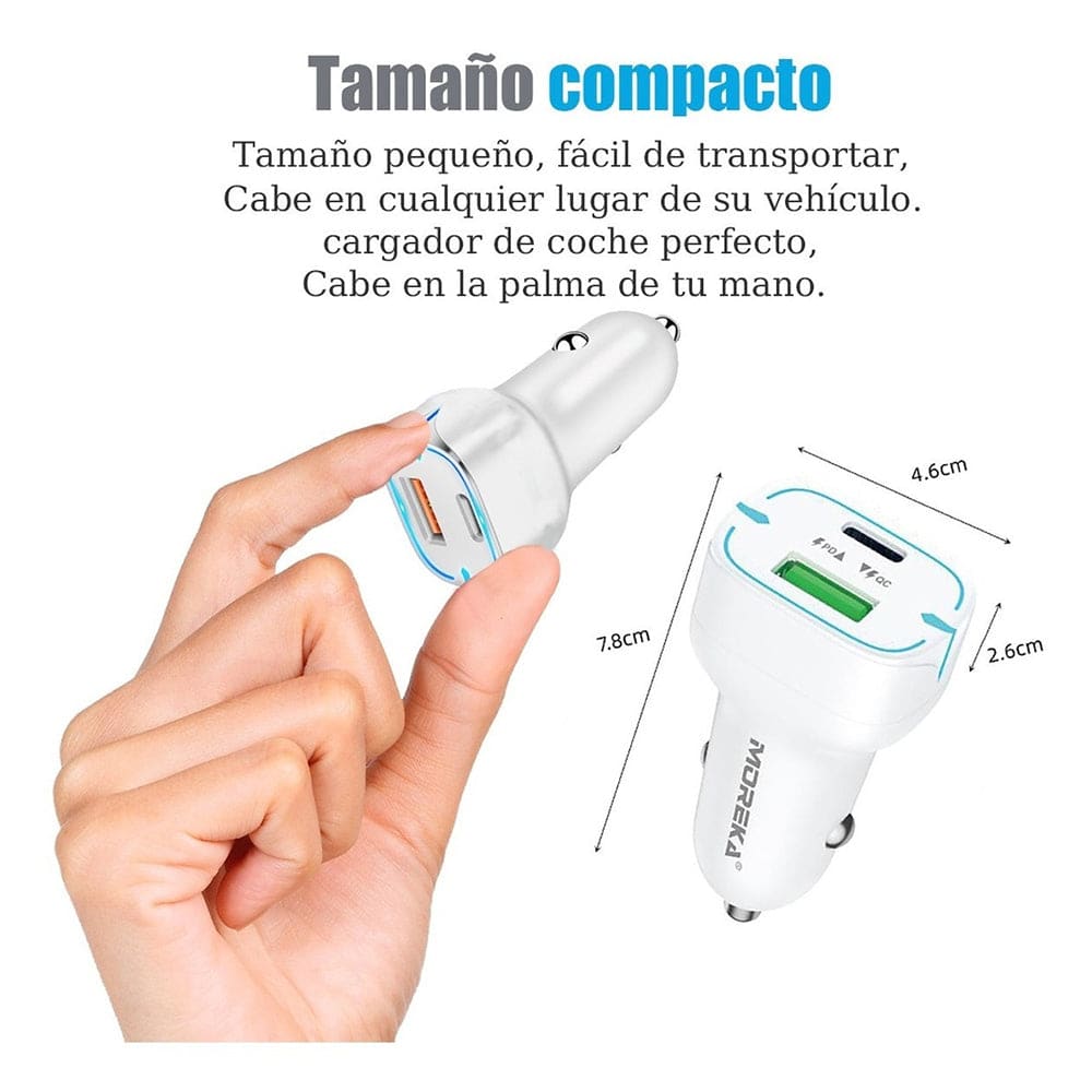 Cargador De Carro Moreka CP010 Plug In 45W puertos USB y C15