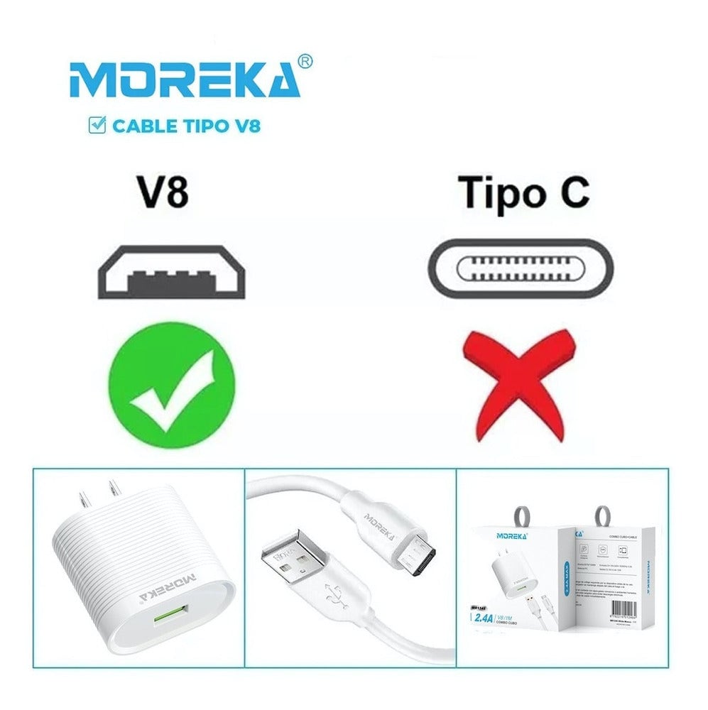 Cargador Moreka MR1245  2.4A  Puerto USB incluye Cable Micro USB 1M9