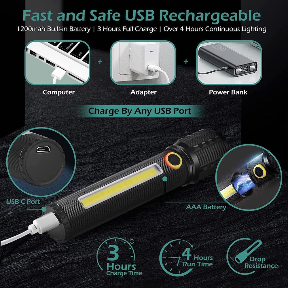 Linterna Moreka M-C73, COB, Metálica, Recargable 1200 mAh12