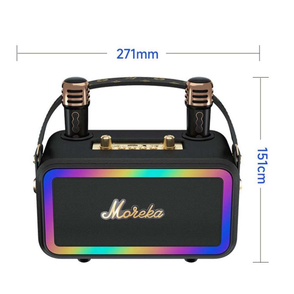 Bocina Karaoke Bluetooth  FM dual microfonos RGB Moreka 393+8