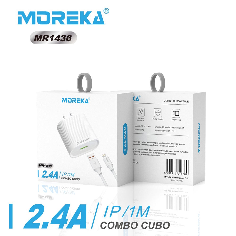 Cargador Moreka MR1436 Ligthning 2.4A Incluye Cable IP 1M9