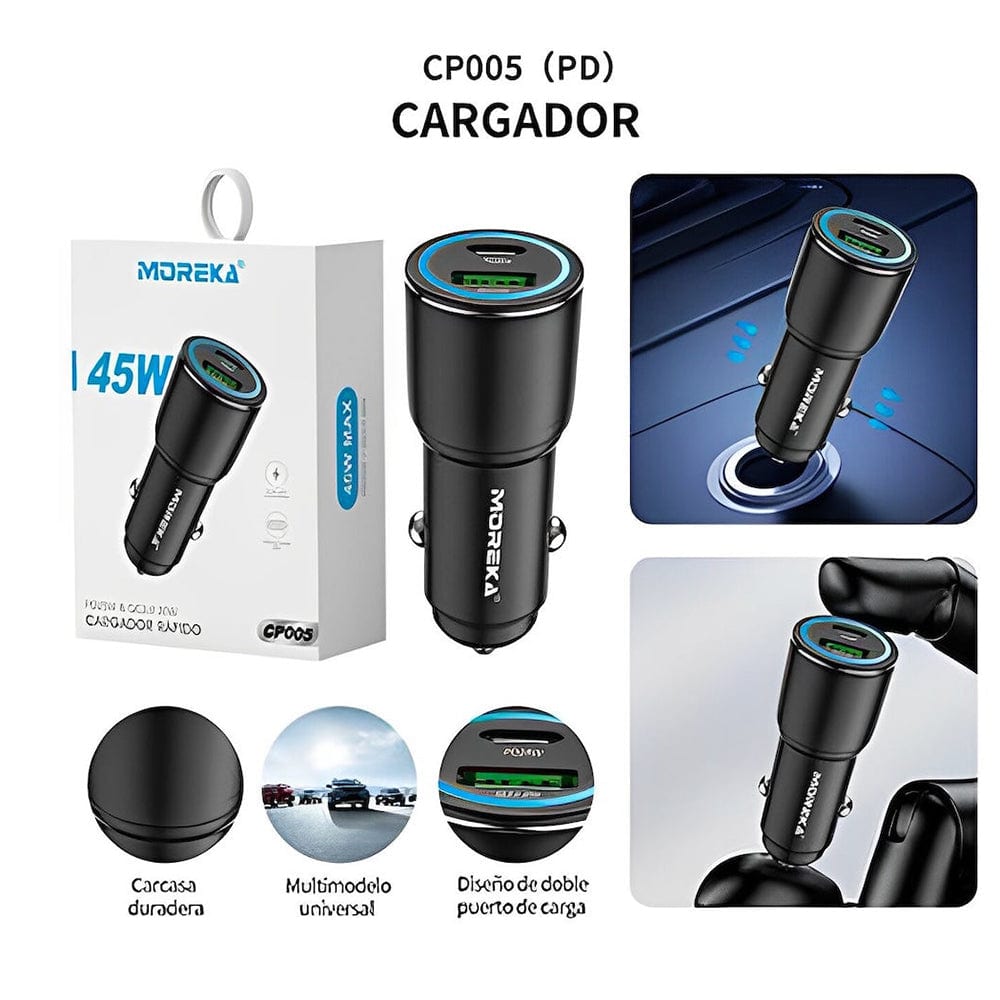Cargador De Carro Moreka CP005 Plug In 45W USB y Tipo C10
