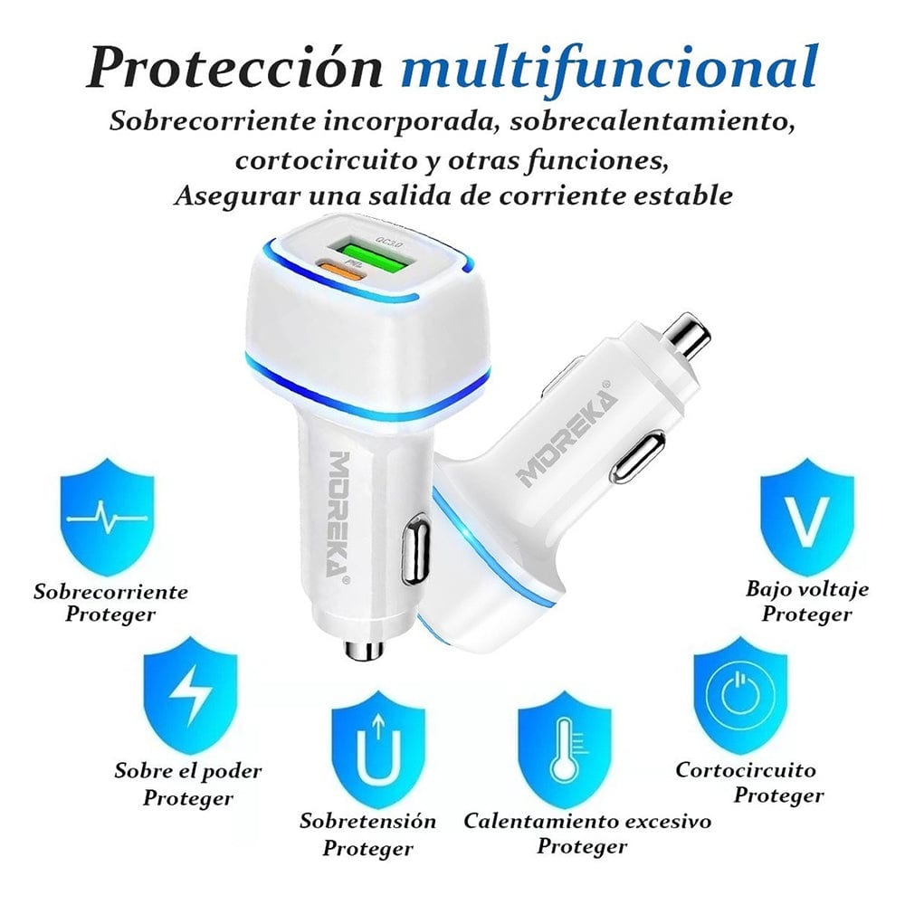 Cargador De Carro Moreka CP010 PlugIn 45W puertos USB y C16