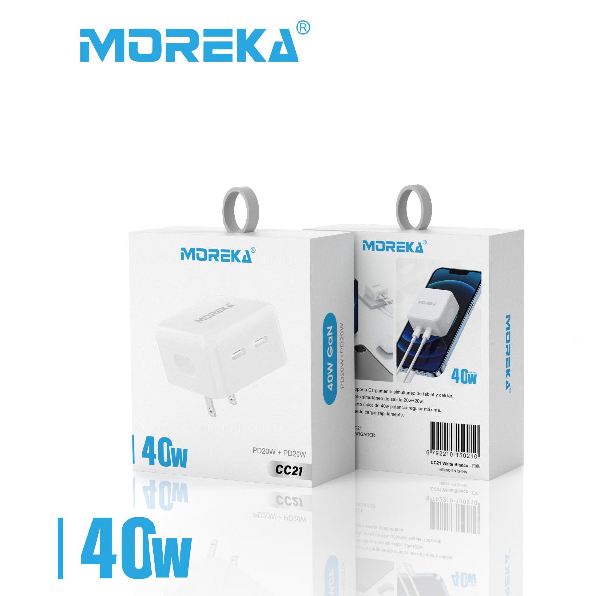 Cargador 40W Moreka CC21 Cubo Carga Rapída Doble USB10
