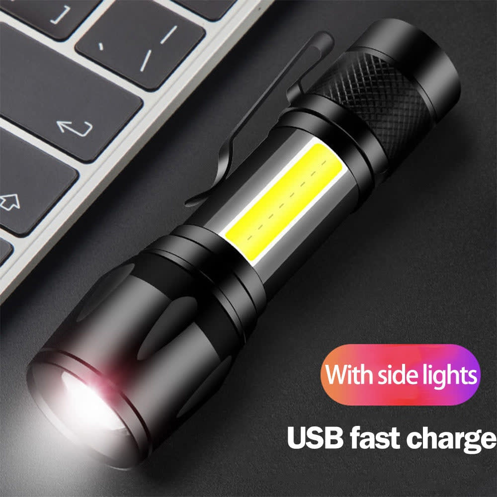 Lampara Táctica Recargable Usb Led 2000l Luz Lateral + Clip Moreka MB-51310