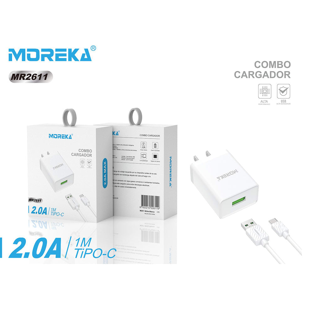 Cargador Moreka MR2611  2.0A Usb Cable Tipo C12