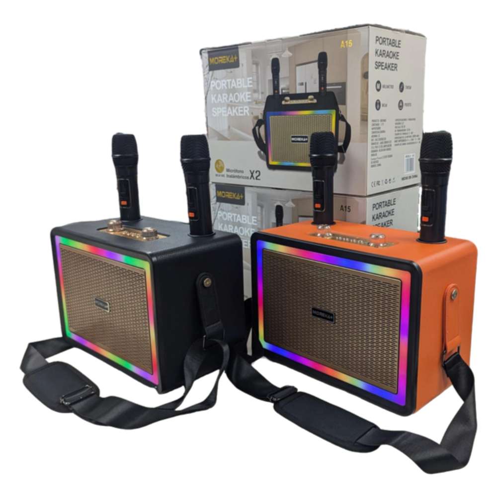 Karaoke Bluetooth FM dual microfonos 30W 3600 mAh RGB Moreka+ A152