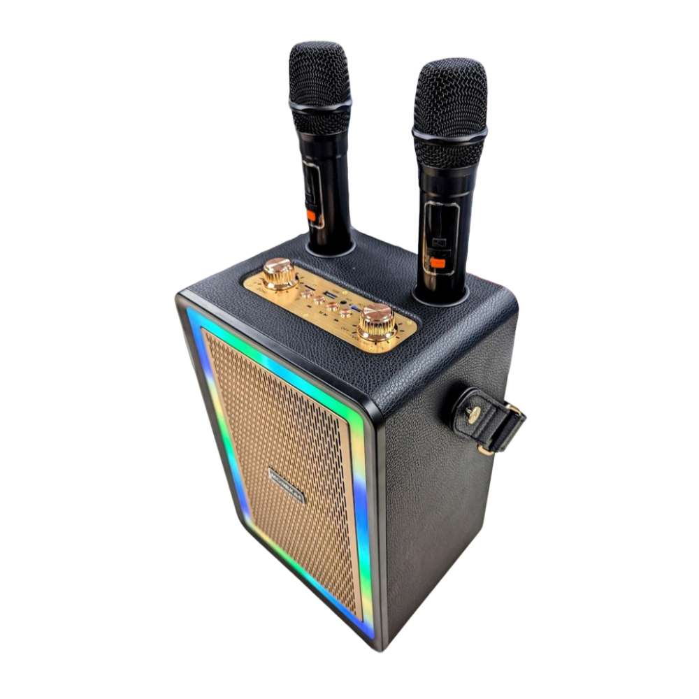 Bocina Karaoke Bluetooth  FM dual microfonos RGB Moreka A163