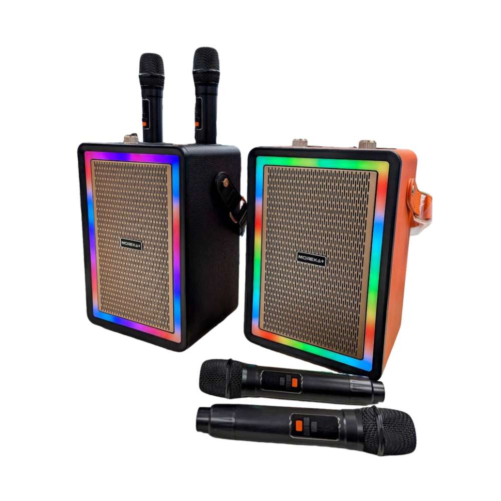 Bocina Karaoke Bluetooth  FM dual microfonos RGB Moreka A162